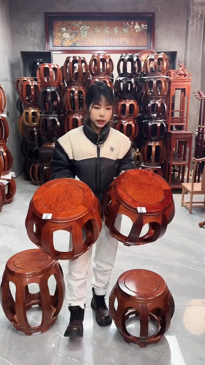 【闪购商品】花梨木类家具花梨木花梨色小号鼓凳一对8号