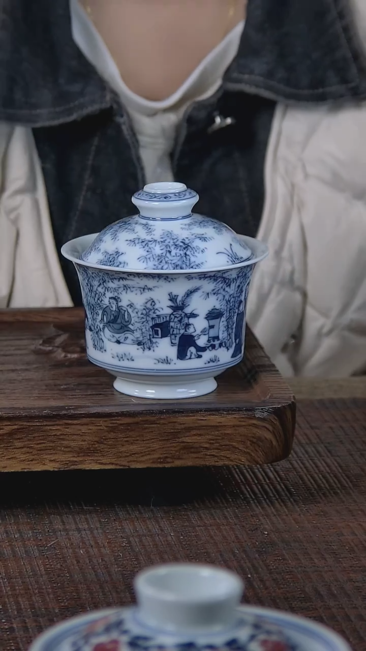 【闪购商品】折葵非器手工手绘竹林七贤马蹄盖碗