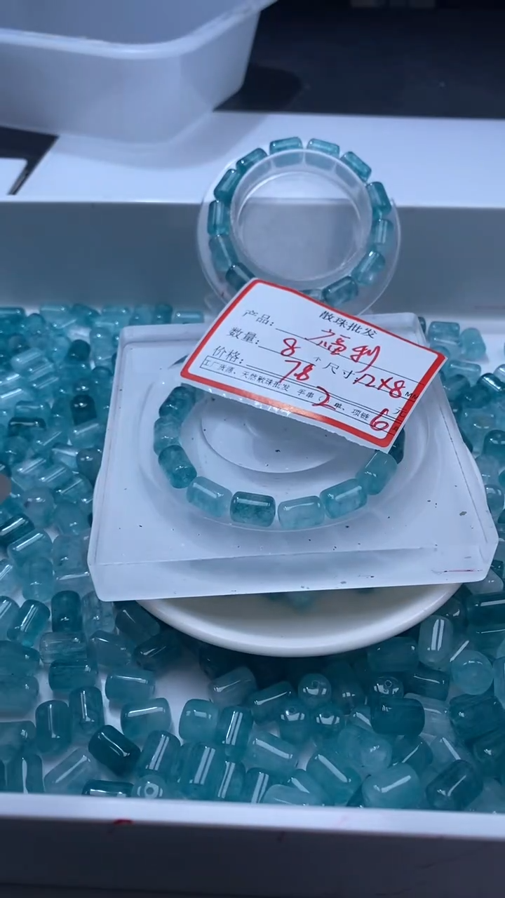 颈饰未镶嵌水晶W3243蓝色碧玺管珠12*8mm*8颗