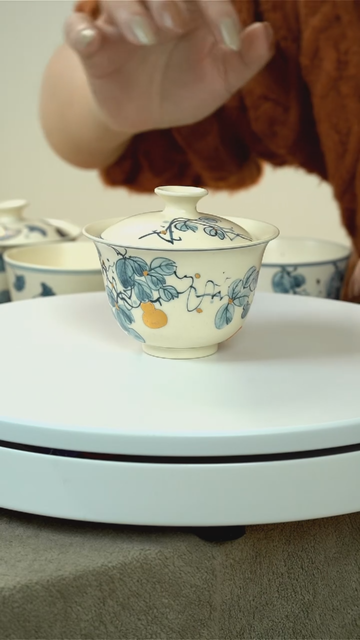 盖碗【新】青花金箔葫芦盖碗（可搭单杯叠叠乐）