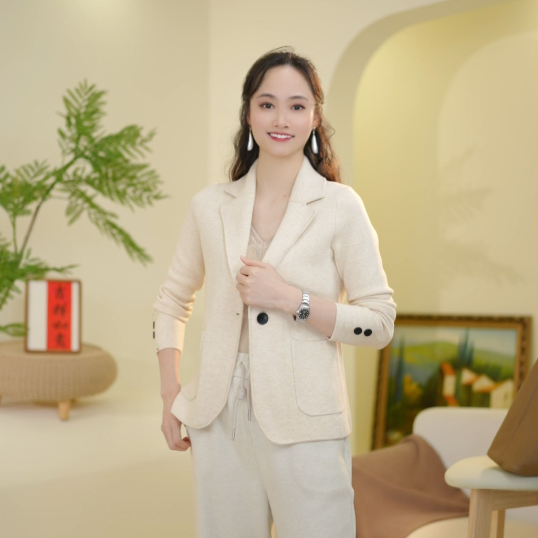 早秋新款时尚针织西装设计感百搭休闲纯色短外套西服9420
