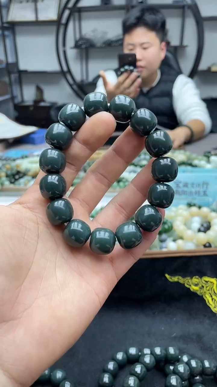 未镶嵌手串和田玉新疆且末青玉蓝调16老型