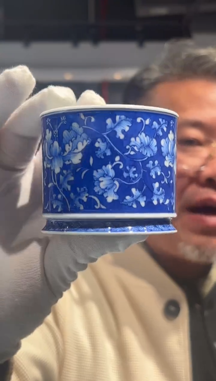 堂钟正窑陶瓷青花夜景牡丹容天杯