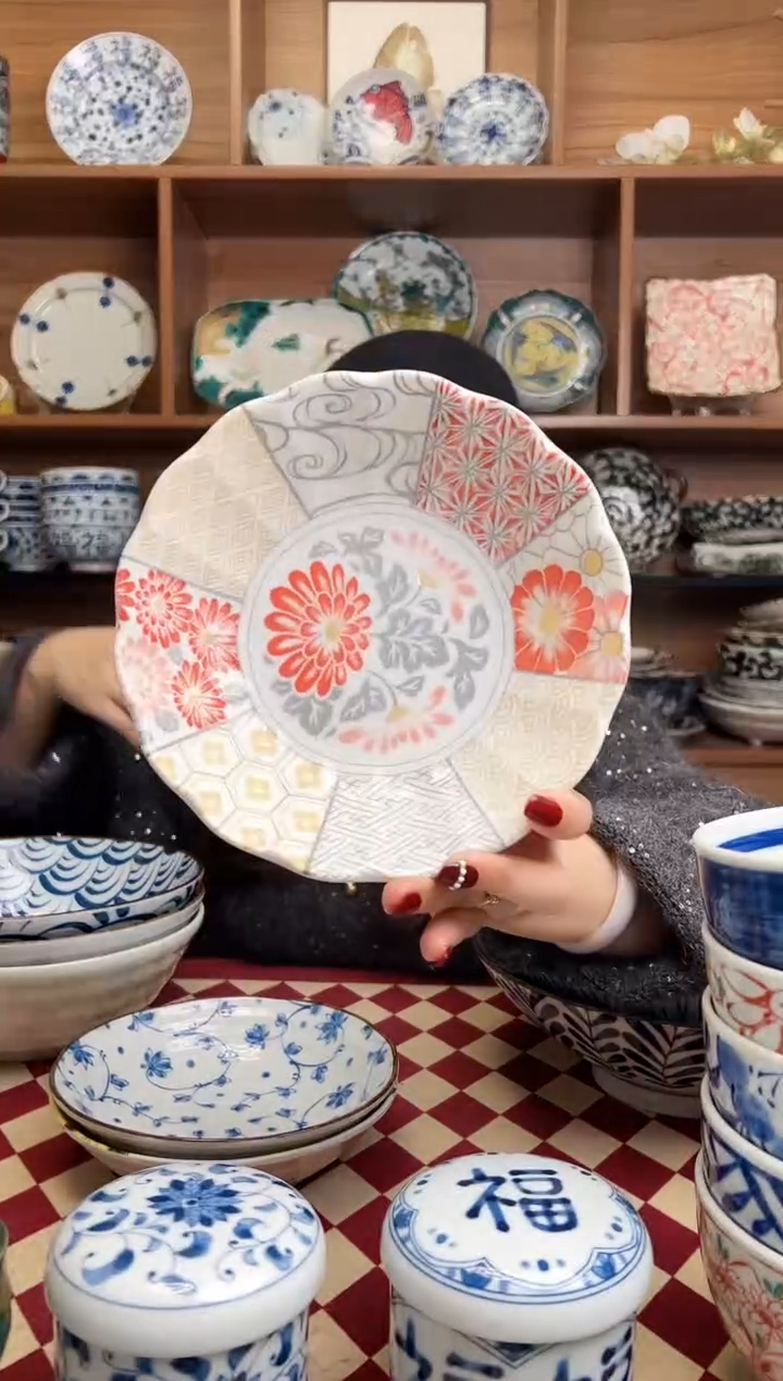 【闪购商品】瓷片美浓祥瑞17cm花边钵碗   