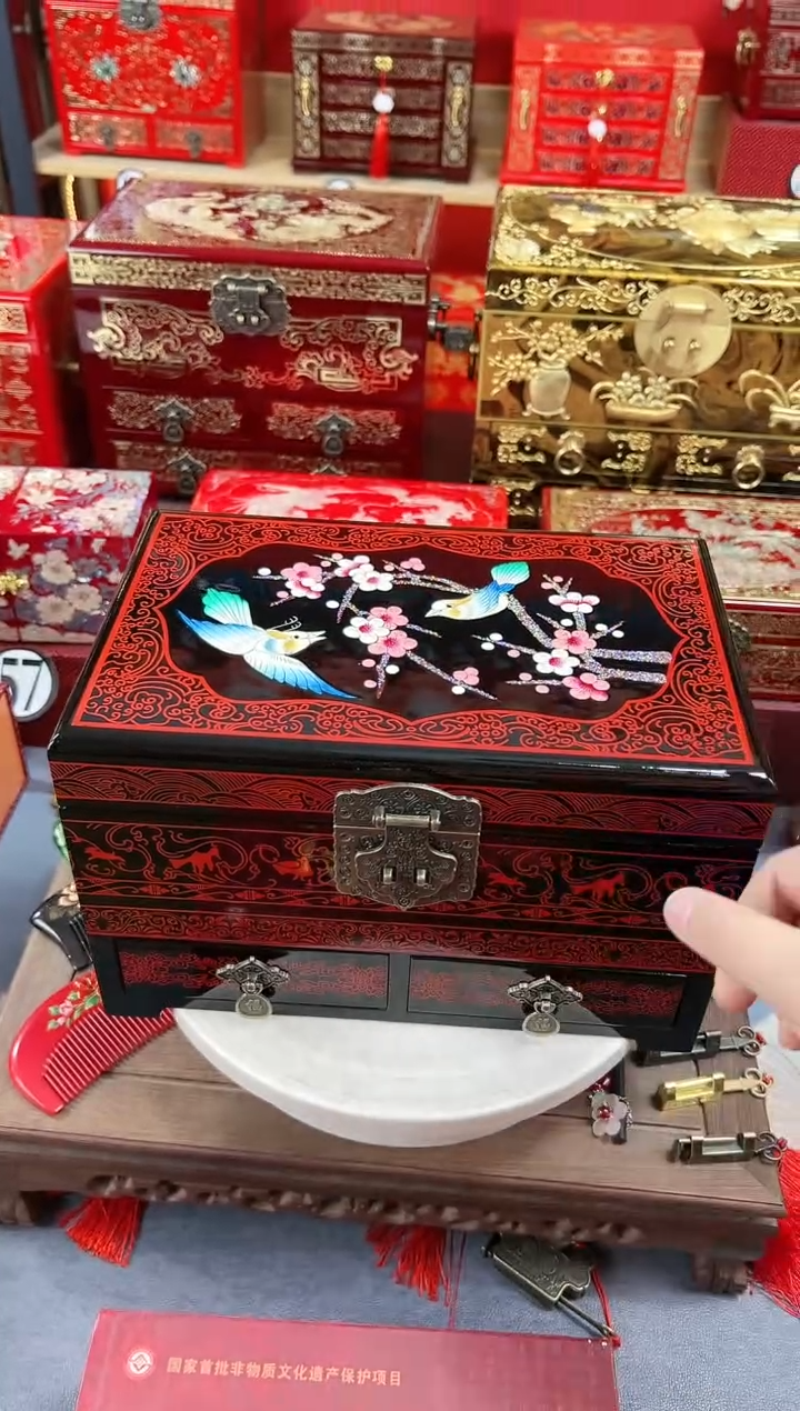 【闪购商品】28厘米三层单抽传统工艺彩绘喜上眉梢