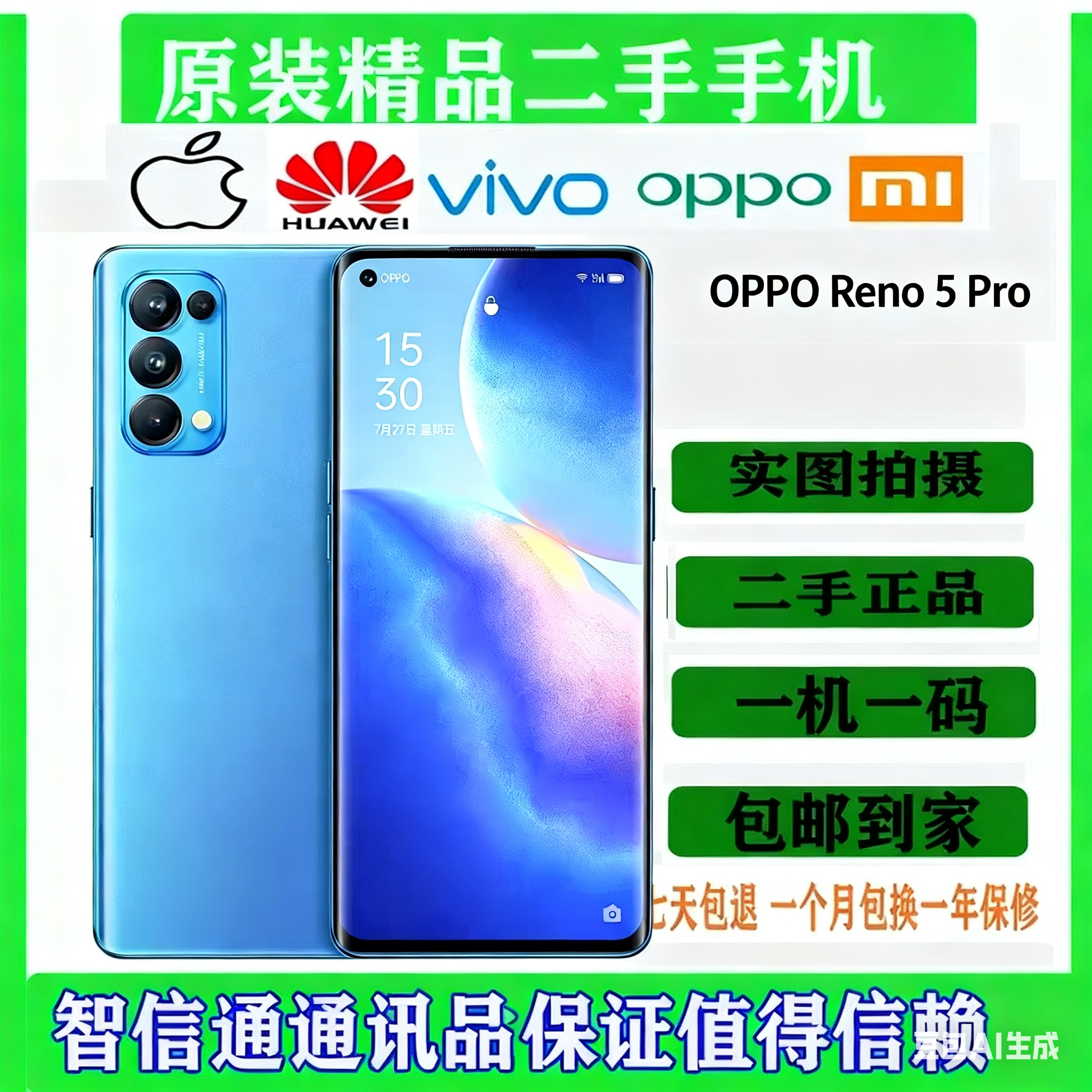 9新 OPPO 9新Reno5K5G手机6400万四摄65W闪充6.43英寸90原装