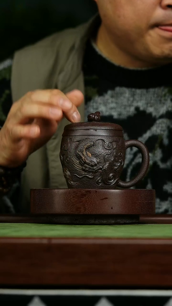 茶杯紫砂c4石红隐龙盖杯