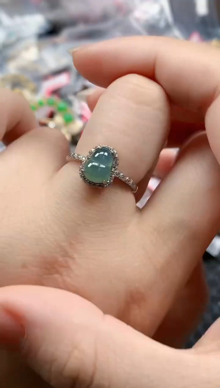 银S925镶嵌戒指翡翠天然A货缅甸翡翠