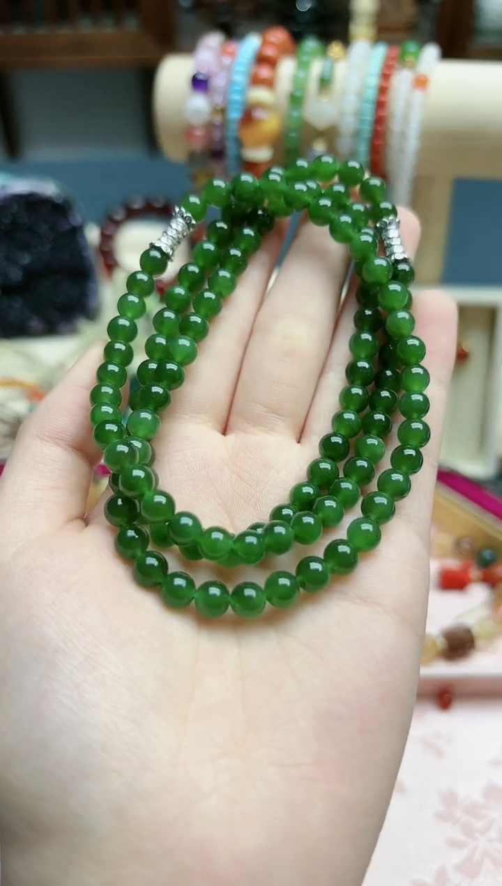 【闪购商品】和田玉长串未镶嵌和田玉碧玉6+mm项链*1 XEZ