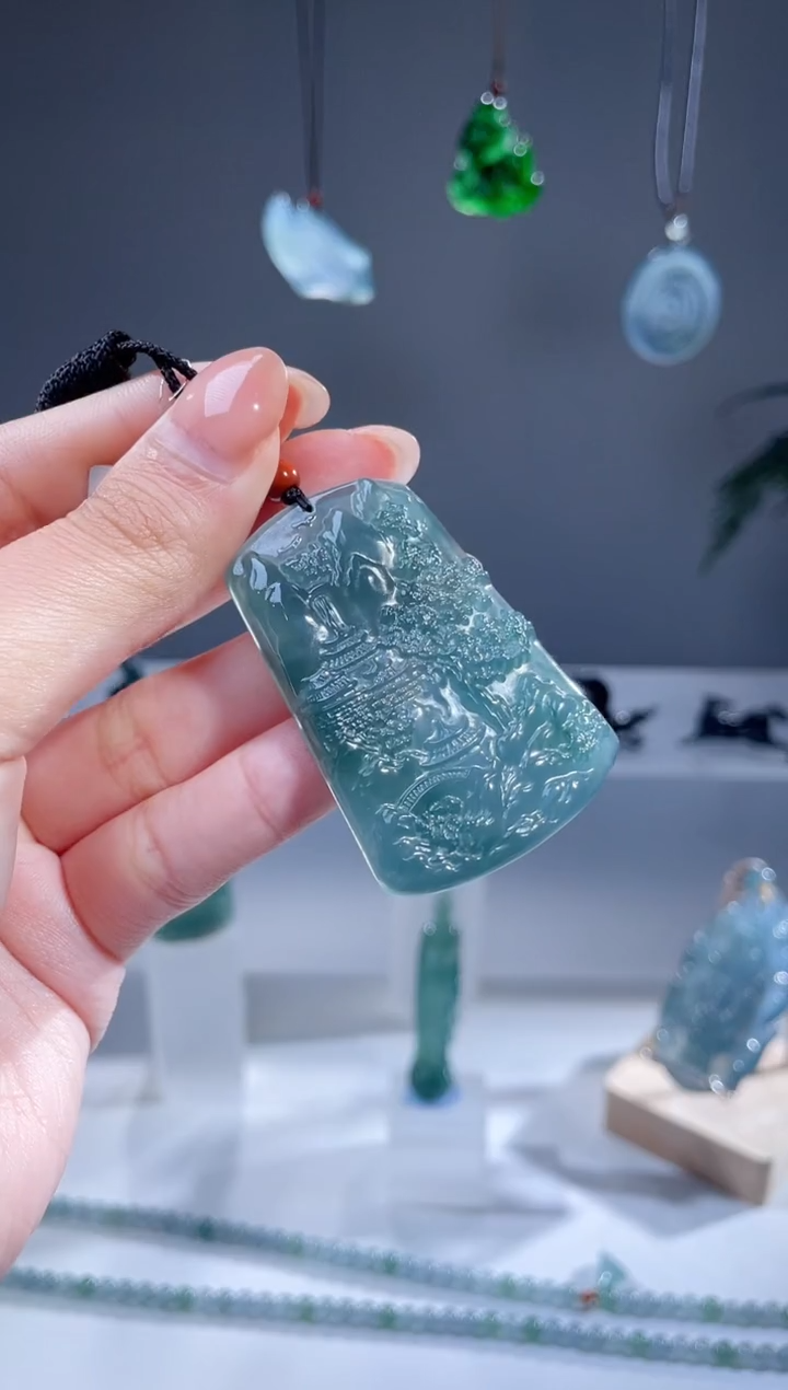 【闪购商品】翡翠颈饰未镶嵌天然A货翡翠山水牌