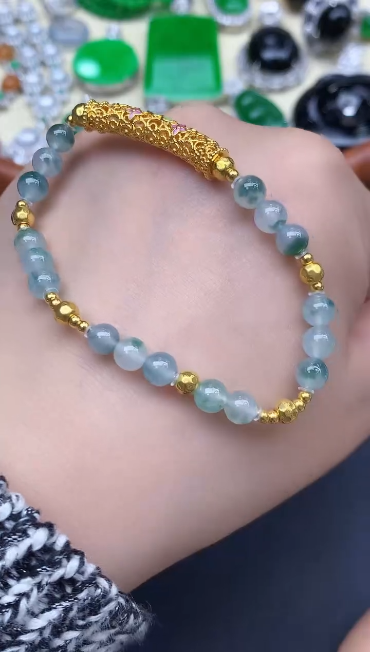 足金镶嵌手链翡翠277-中国好珍宝