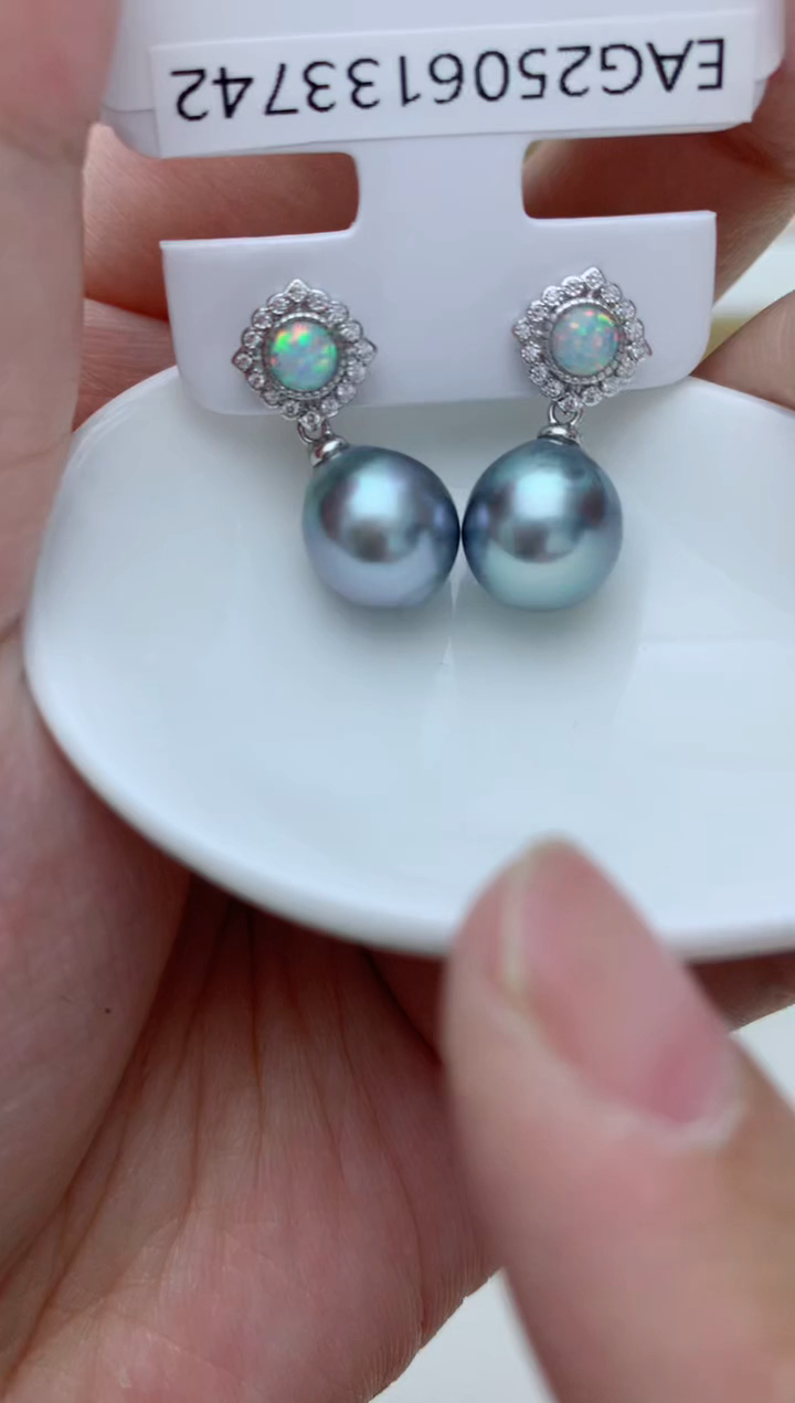 银S925镶嵌海水珍珠耳饰e72 