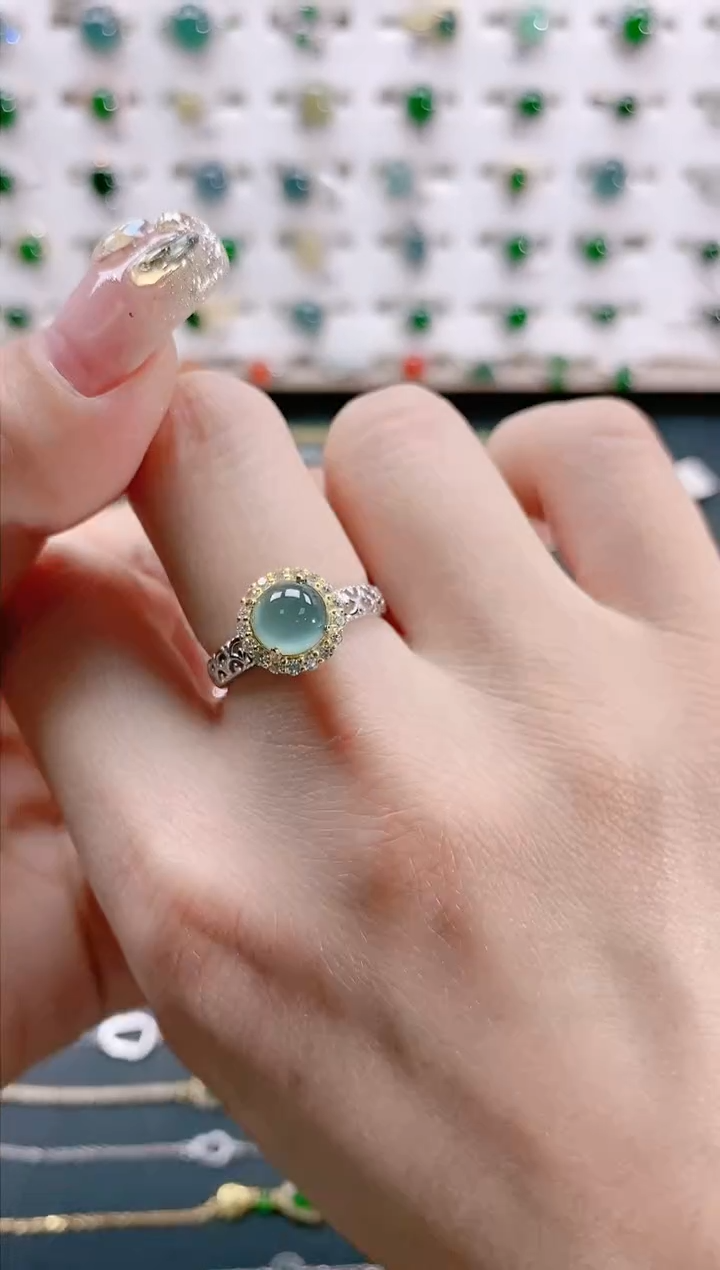 【闪购商品】翡翠戒指银S925镶嵌天然翡翠