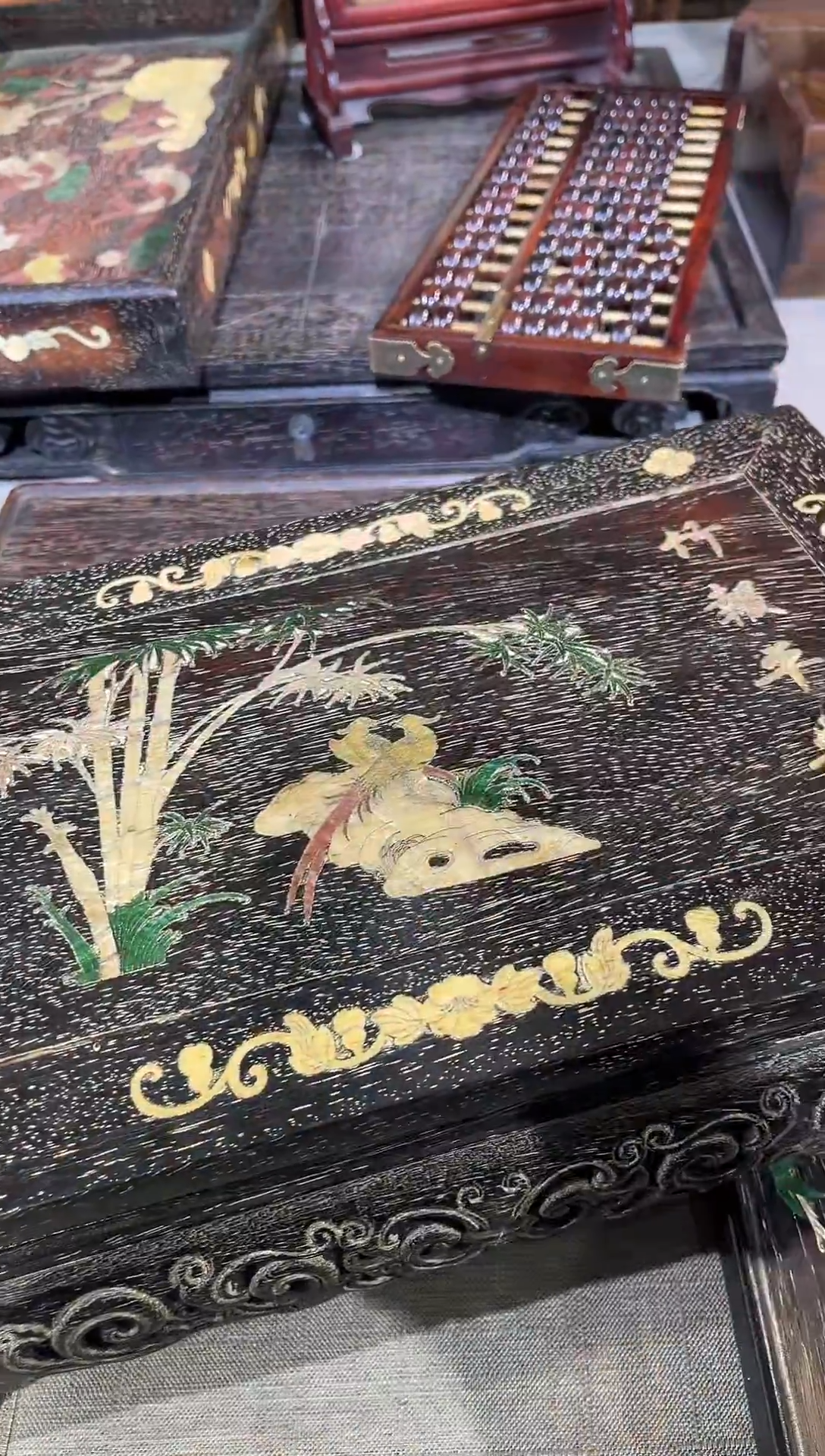 檀香紫檀（小叶紫檀）紫檀镶嵌竹子鸟炕桌