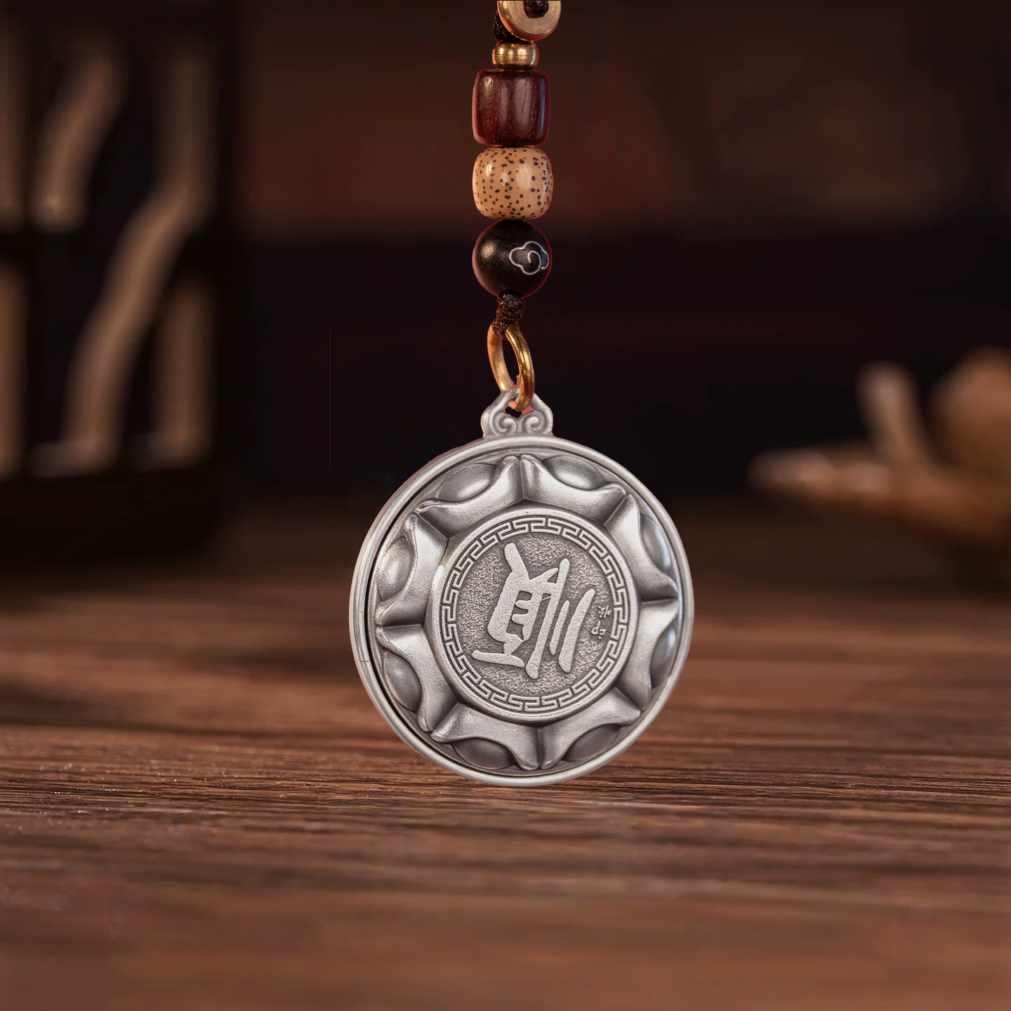  足银银制品 顺顺利利吊牌银制品做旧个性坠链素款手工