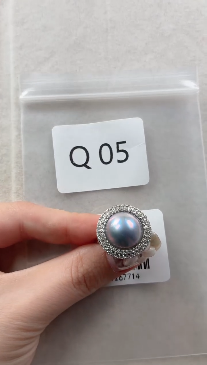 银S925镶嵌戒指拼合珍珠（马贝珠）Q5