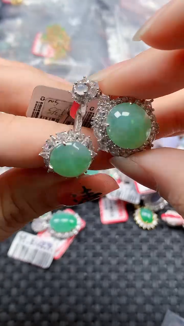 银S925镶嵌戒指翡翠天然A货缅甸翡翠
