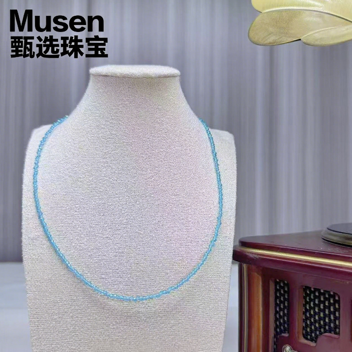 【Musen】蓝色之恋小巧玲珑蓝托帕色精切锁骨链