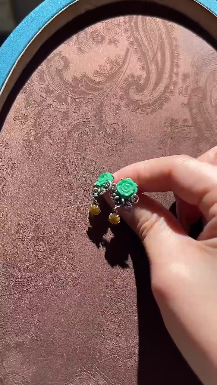 【闪购商品】翡翠耳钉银S925镶嵌红翡绿翠 23号