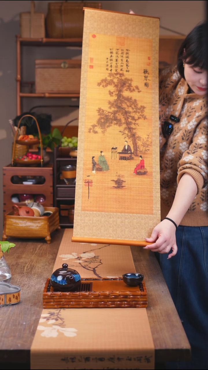 宝瓶听琴双面挂画啊啊啊