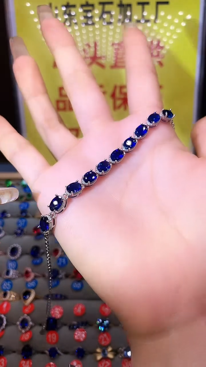 蓝宝石手链银S925镶嵌.......