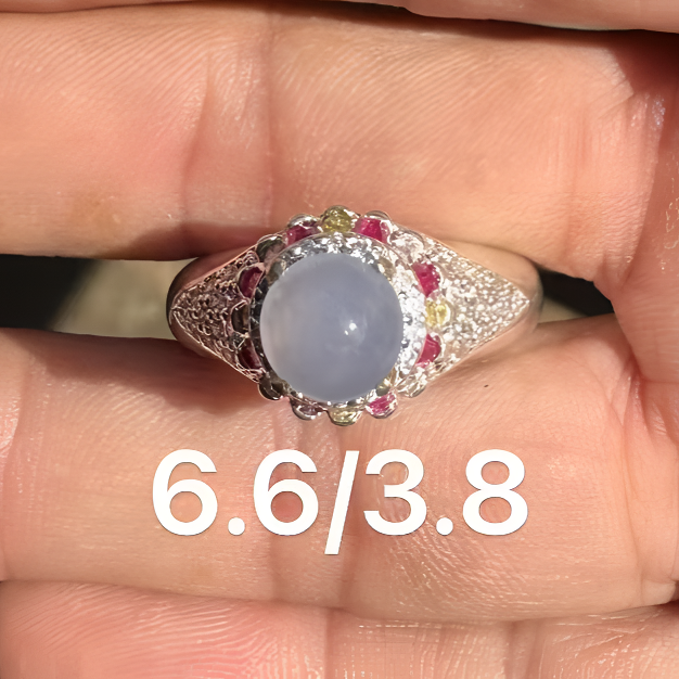 0212(小哪吒在源头)冰种翡翠紫罗兰正圆戒面干净肉细饱满M60