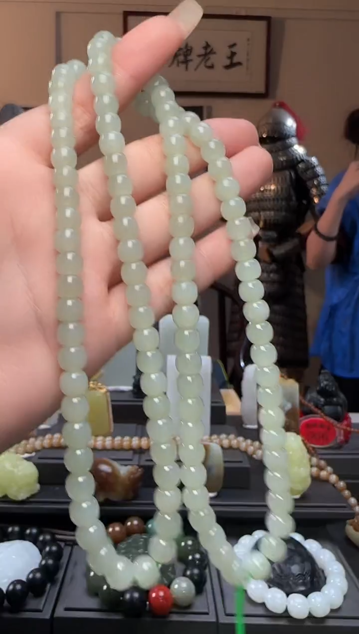 和田玉未镶嵌颈饰且末蓝老型长链