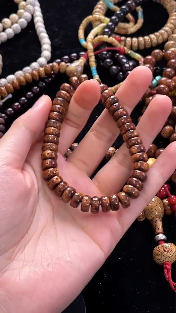 手串星月菩提精工级中珀花皮药片10*5手串