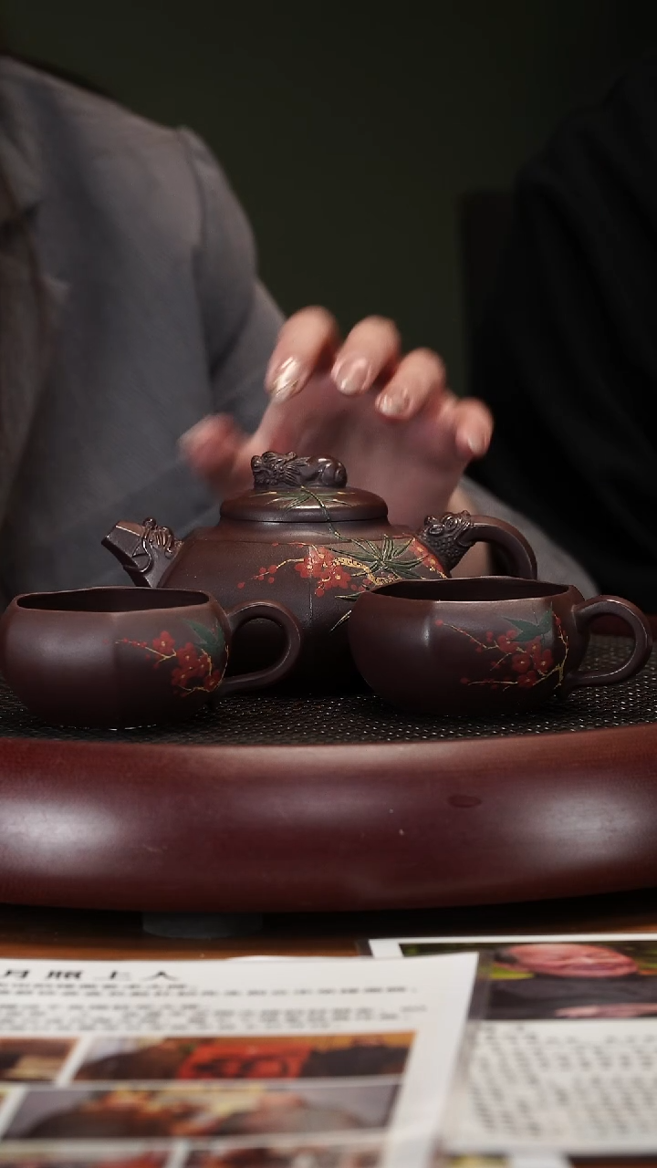 【闪购商品】紫砂茶壶3105WZG六方祥瑞套组紫罗兰300c