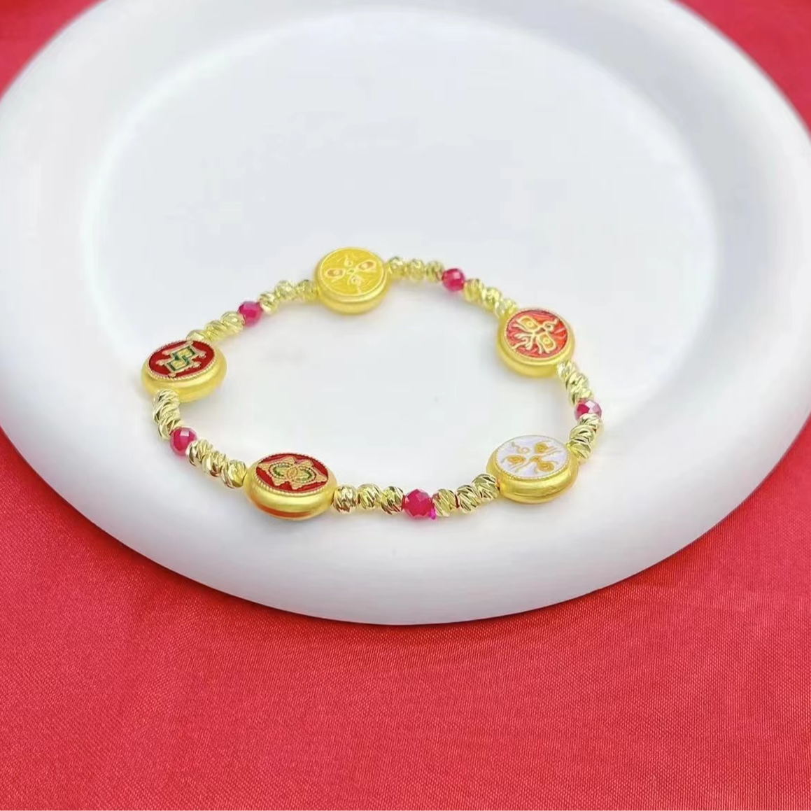 合成/培育【安欣专属】名贵珠宝五路财神红宝石DIY民族风手链K517