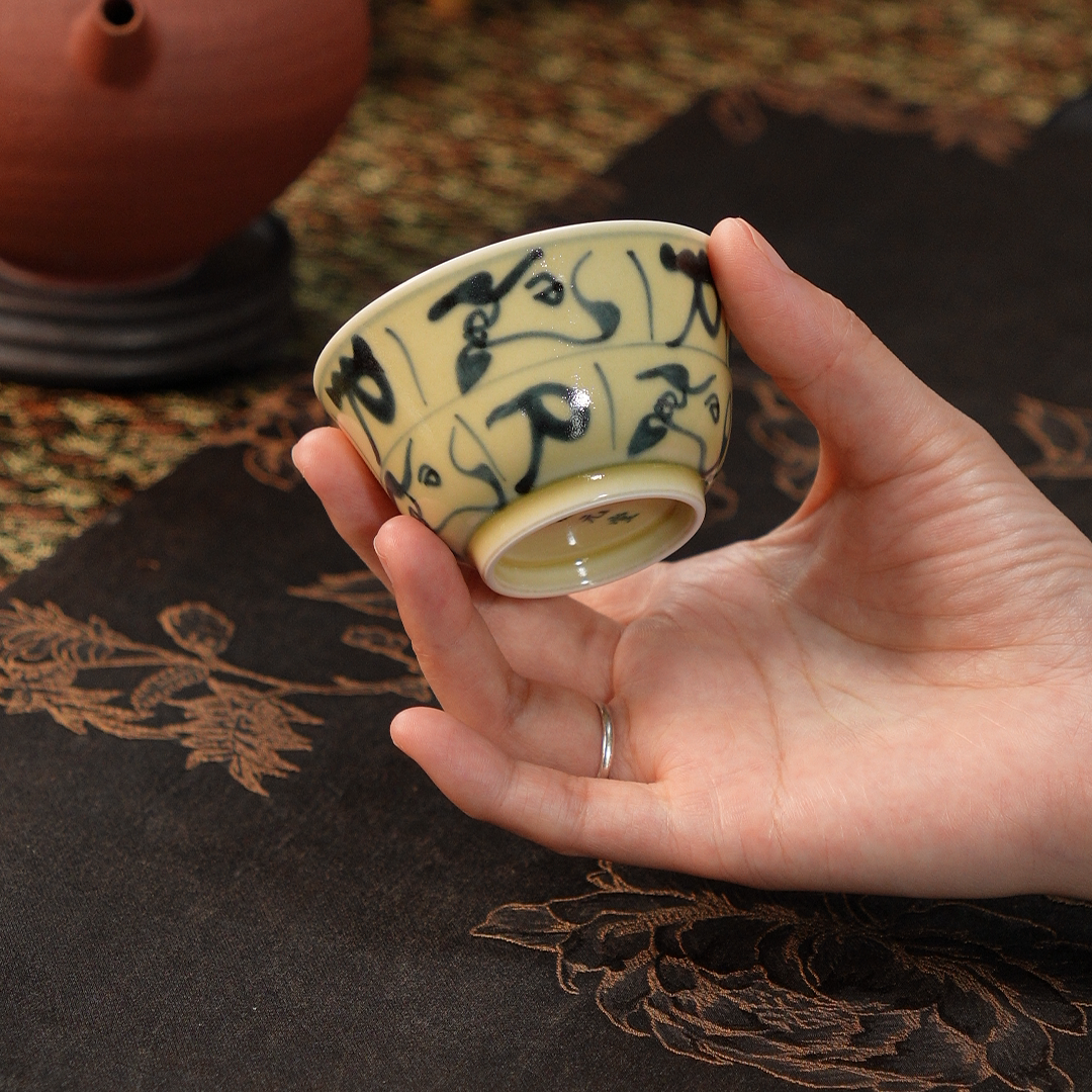 新人福利【自产】怀元堂柴窑刀子纹2号釉喝茶主人杯手工手绘景德镇