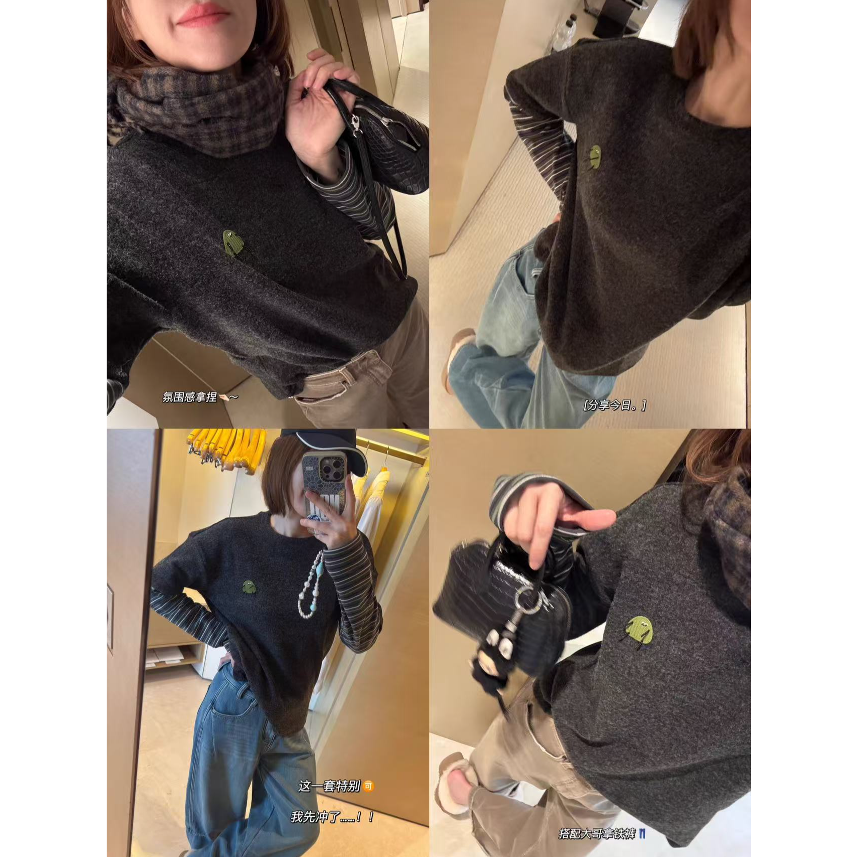 洋气重工个性绿公仔刺绣T恤女假两件上衣宽松百搭遮肉显瘦长袖