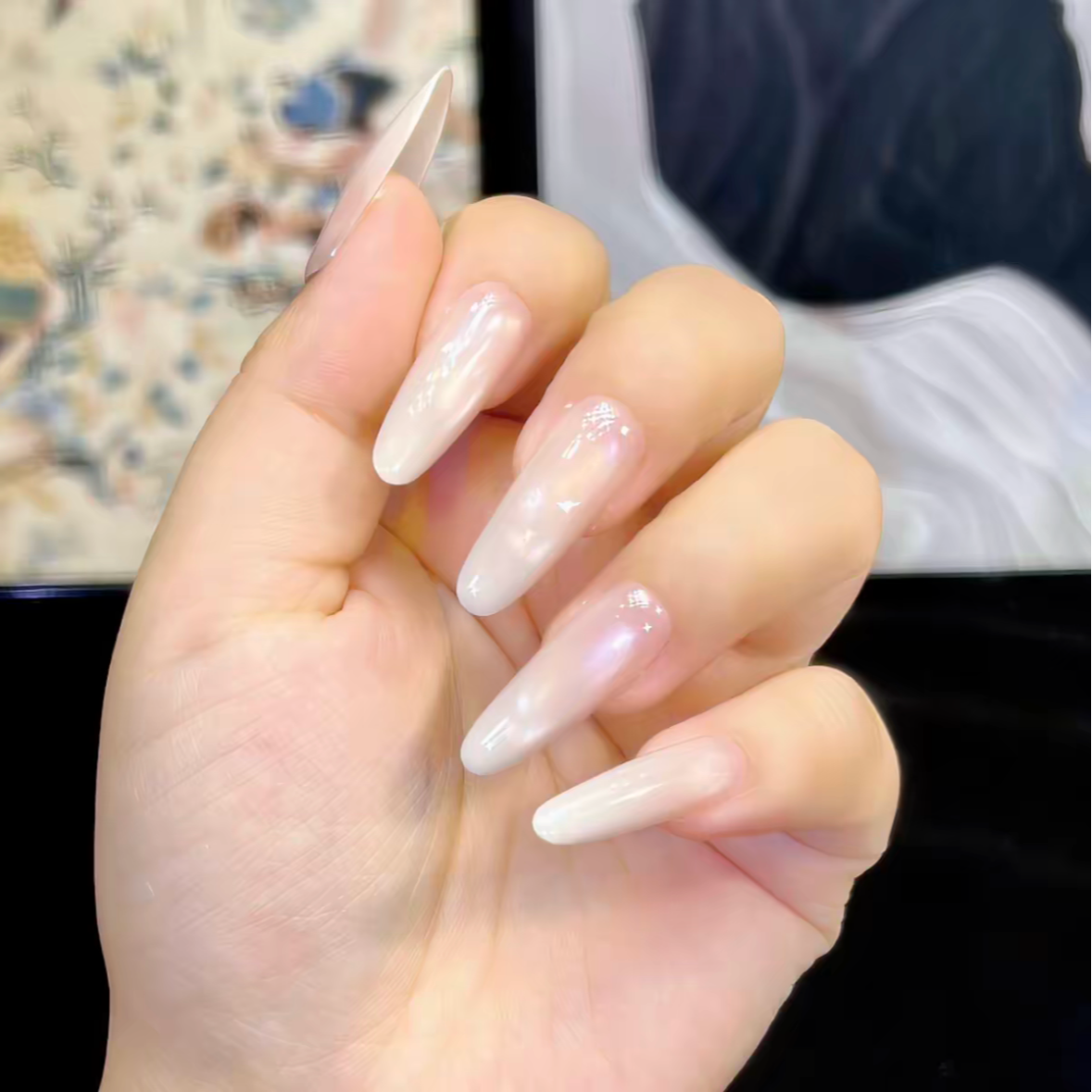 【糯米柔光10片】2025裸色通勤猫眼纯手工穿戴甲猫眼穿戴甲原美甲