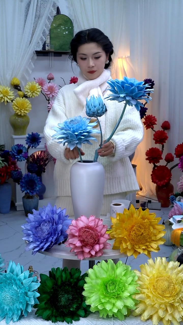 永生洋蓟蓝色3头【有染色点】9309