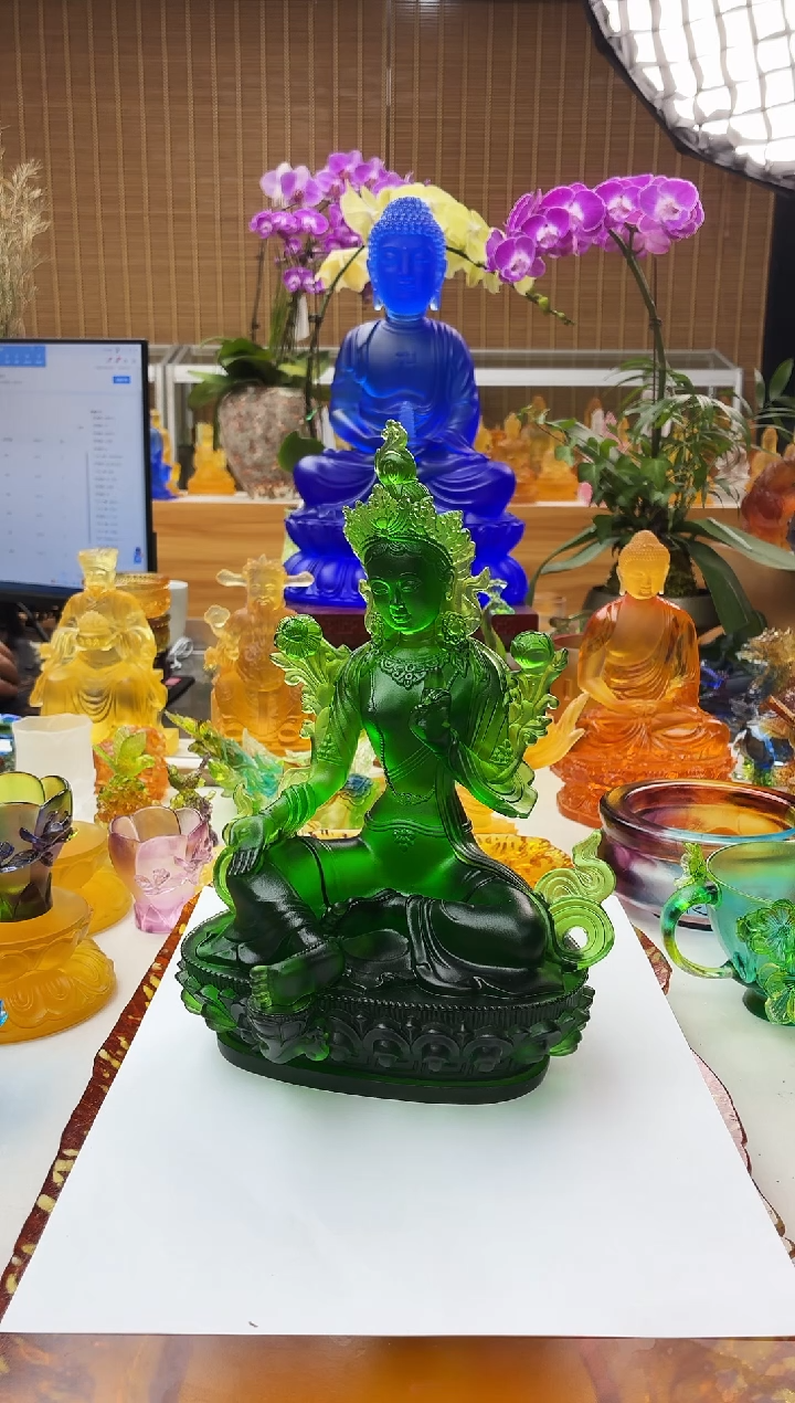 手工艺品琉璃绿度母23公分