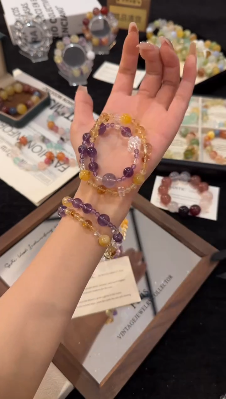 未镶嵌手链水晶紫黄双圈x3127