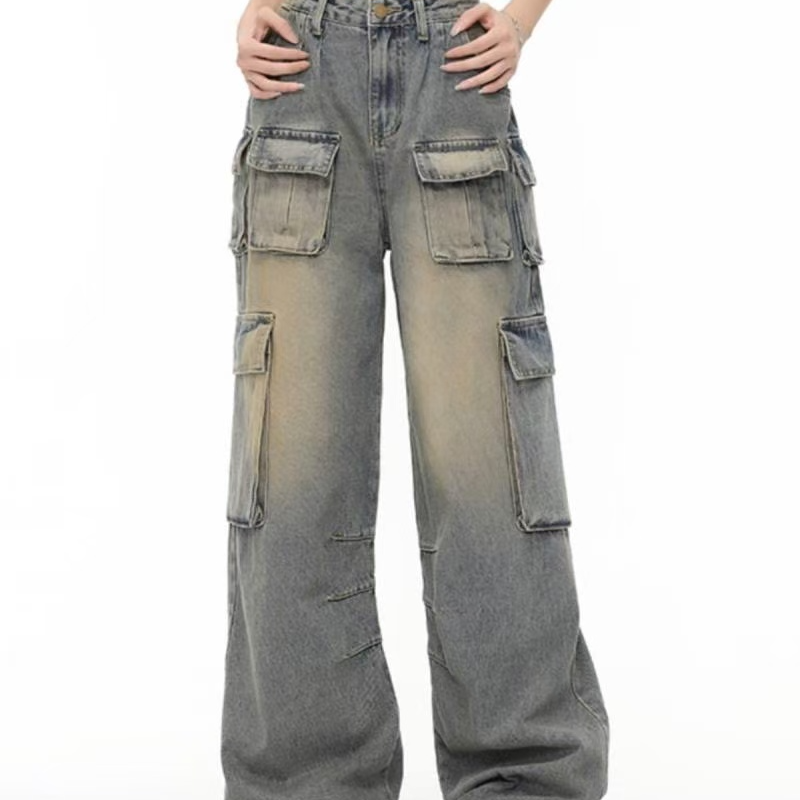 霞姐工装裤整款阔腿裤牛仔裤