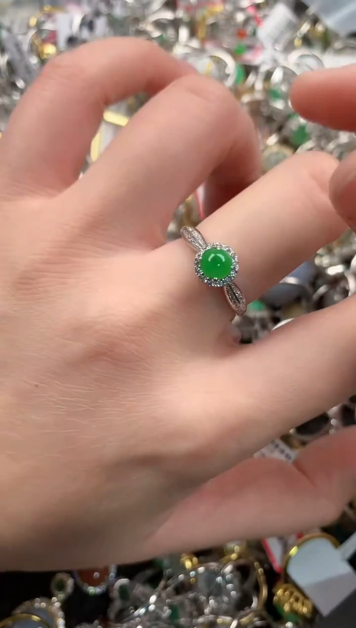 银S925镶嵌戒指翡翠11  5