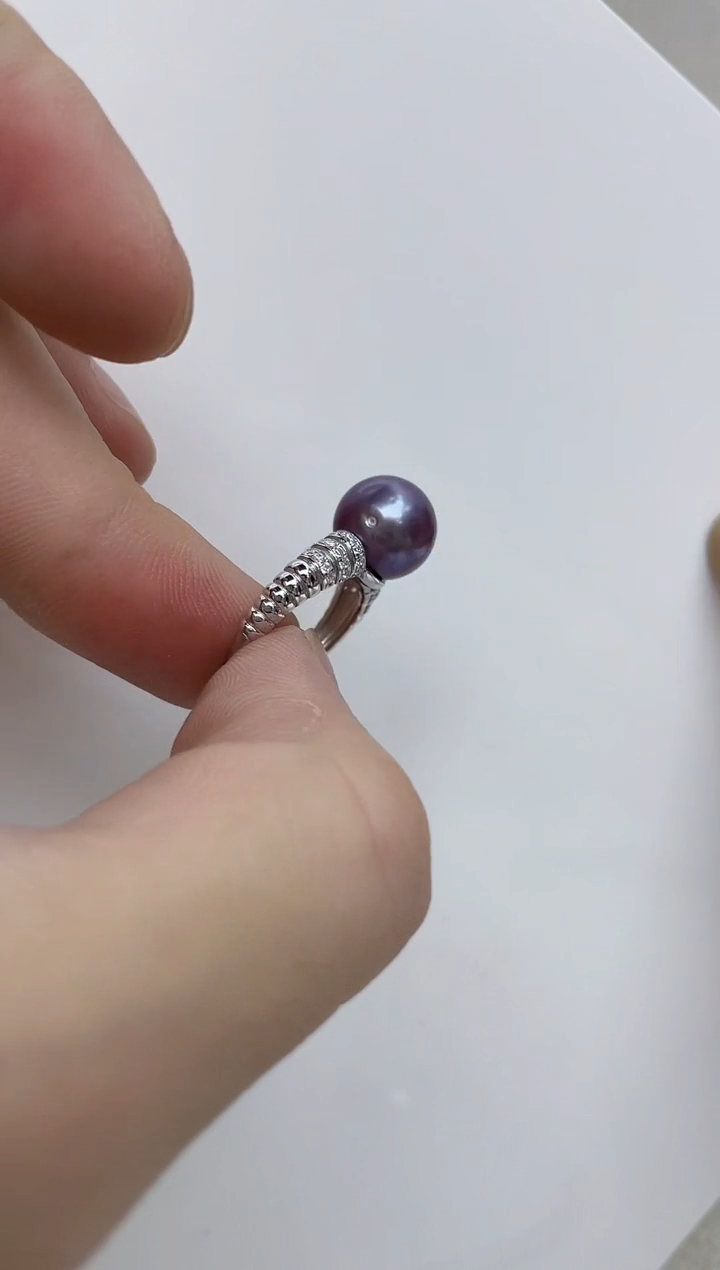 银S925镶嵌戒指淡水珍珠  