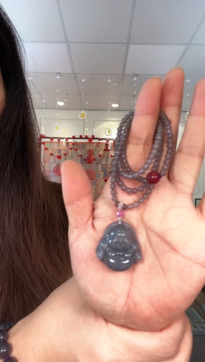 【闪购商品】和田玉吊坠(赠链)未镶嵌烟紫30小佛公（珠链10mm）