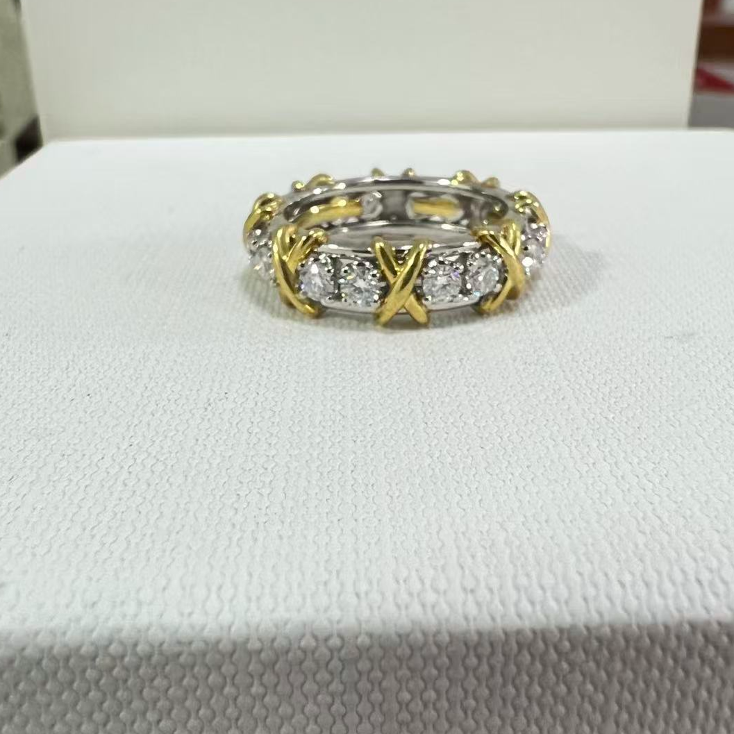 PT950铂金间18K金天然钻交叉戒