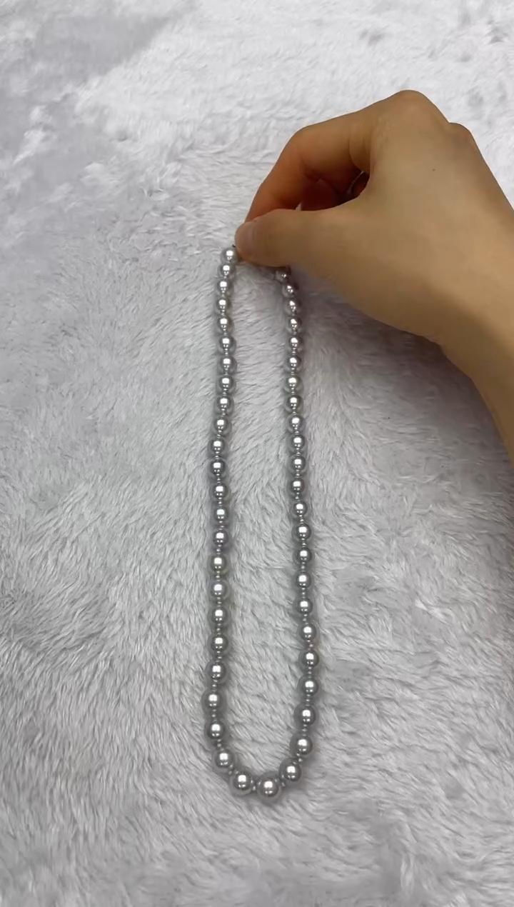 海水珍珠银S925镶嵌项链AK真多麻8-8.5mm