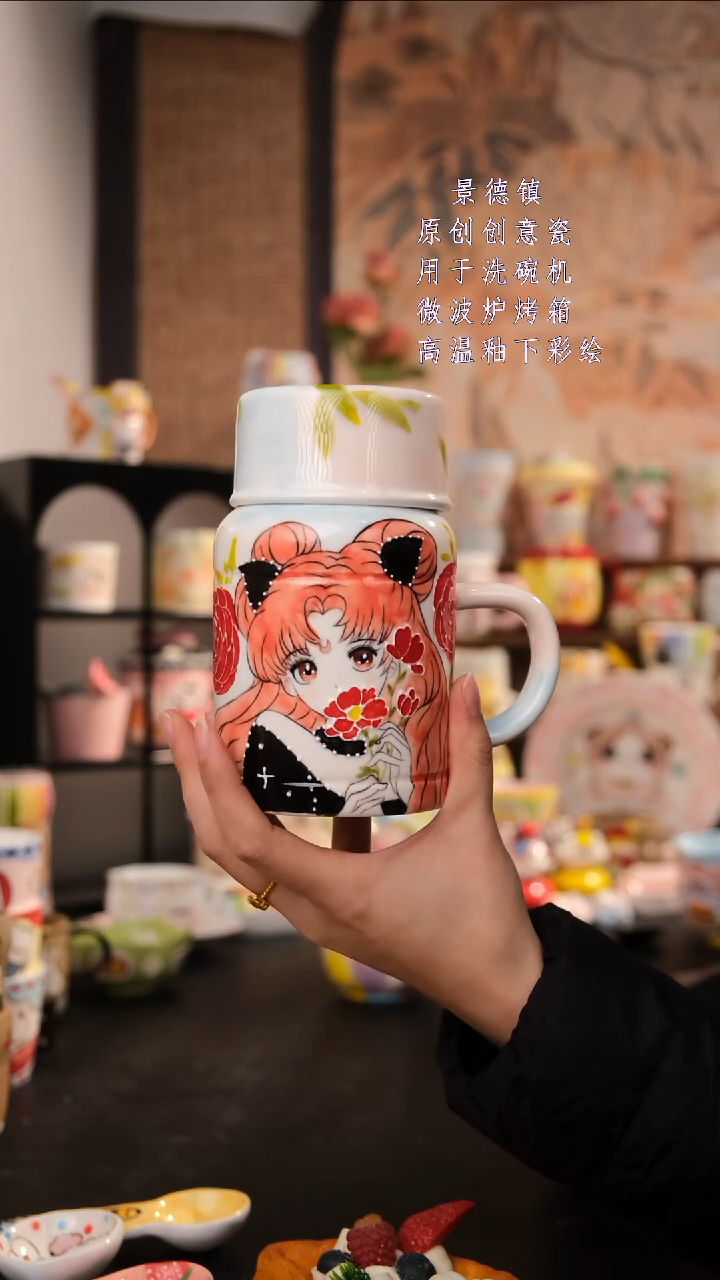 摆件陶 旺的可以陶瓷手工手绘设计师款