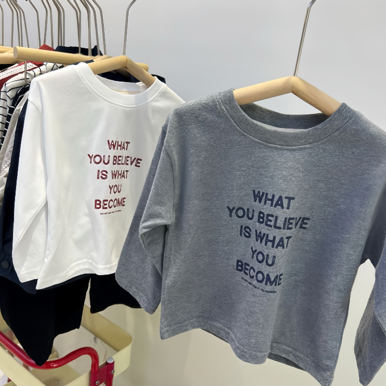 【字母打底衫】纯色长袖童印花春秋圆领字母T恤