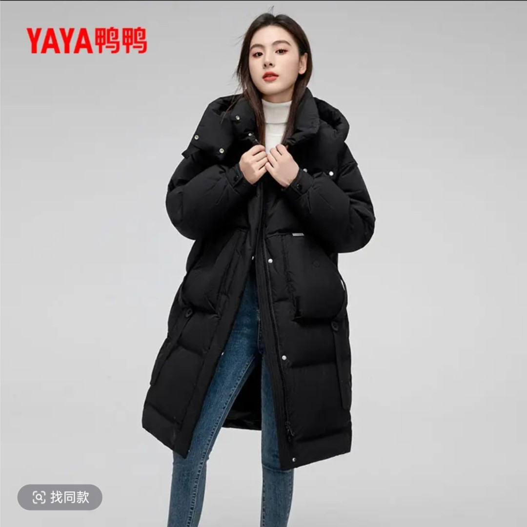YAYA/鸭鸭时尚过膝韩版百搭保暖女士立领90绒羽绒外套YE3B613405L