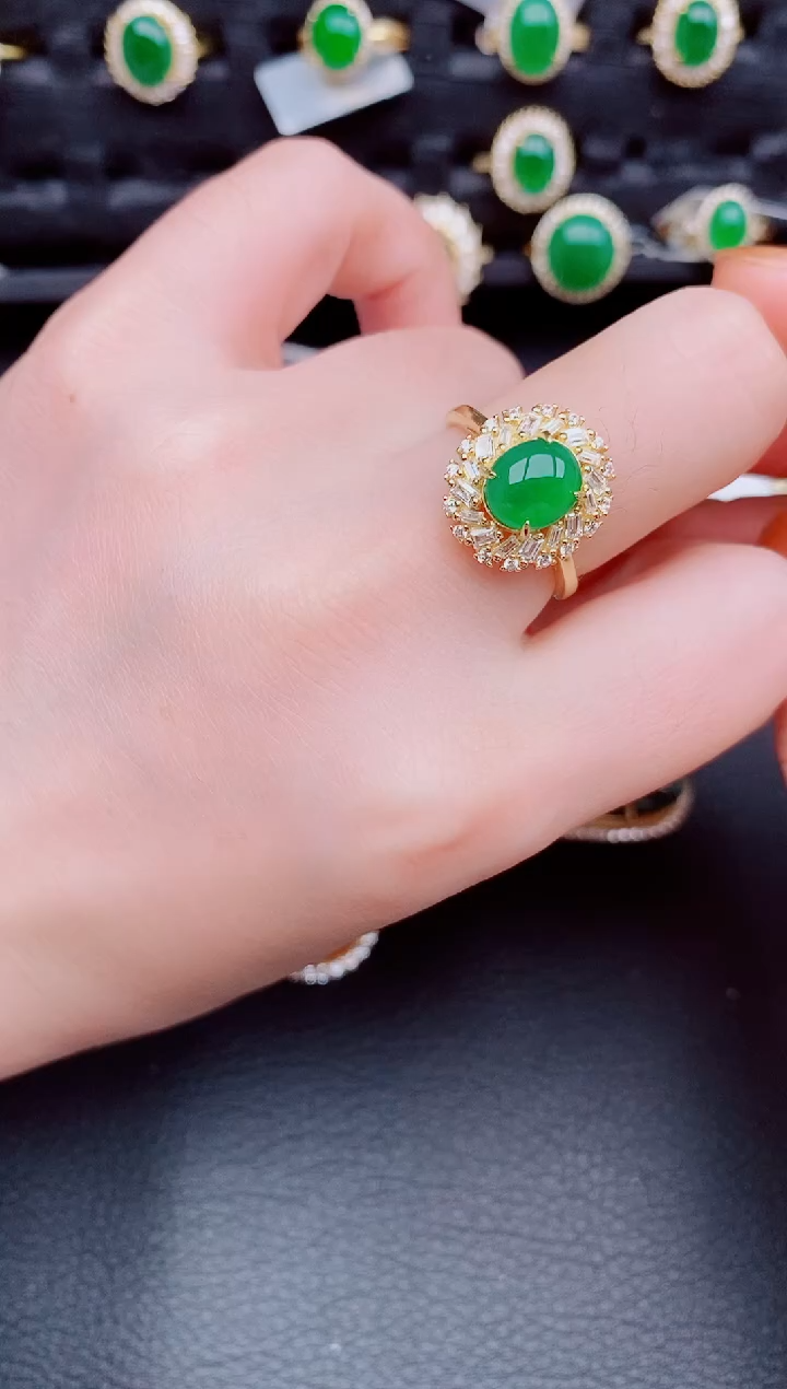 【闪购商品】翡翠戒指银S925镶嵌天然a货翡翠518