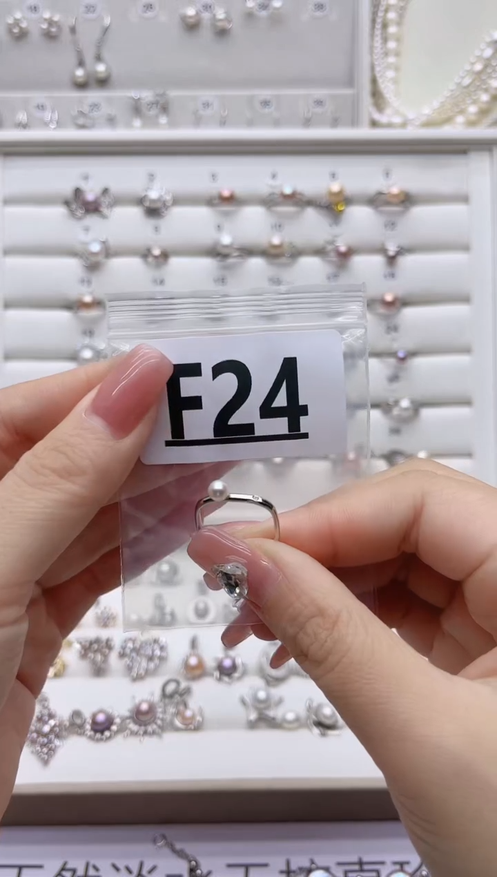 银S925镶嵌戒指淡水珍珠小****）F24