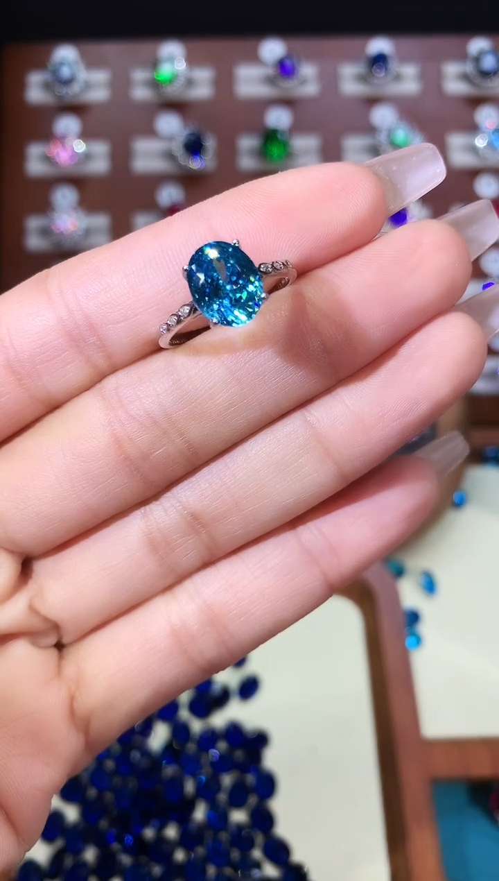 银S925镶嵌戒指碧玺白810鸟巢切