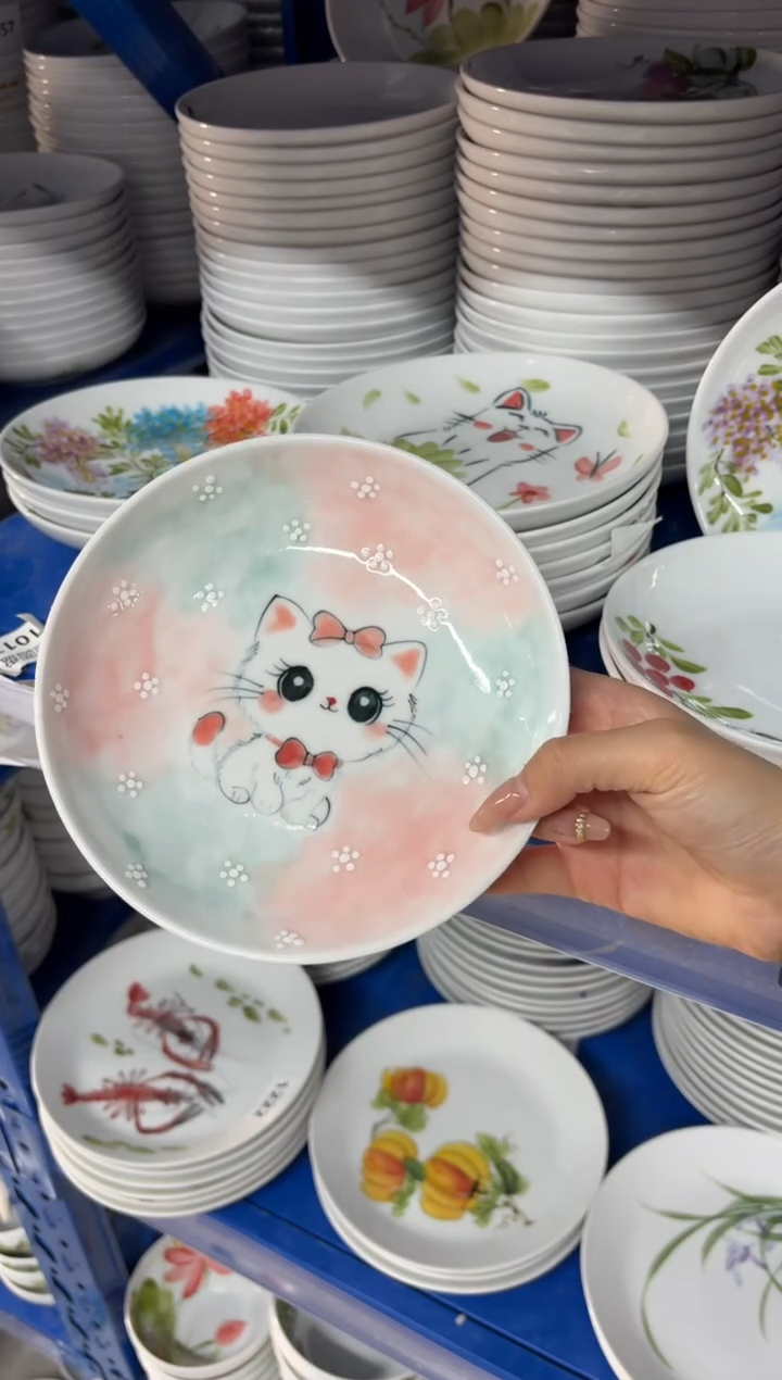 瓷片景德镇高温陶瓷食品级手绘釉中彩-浅盘