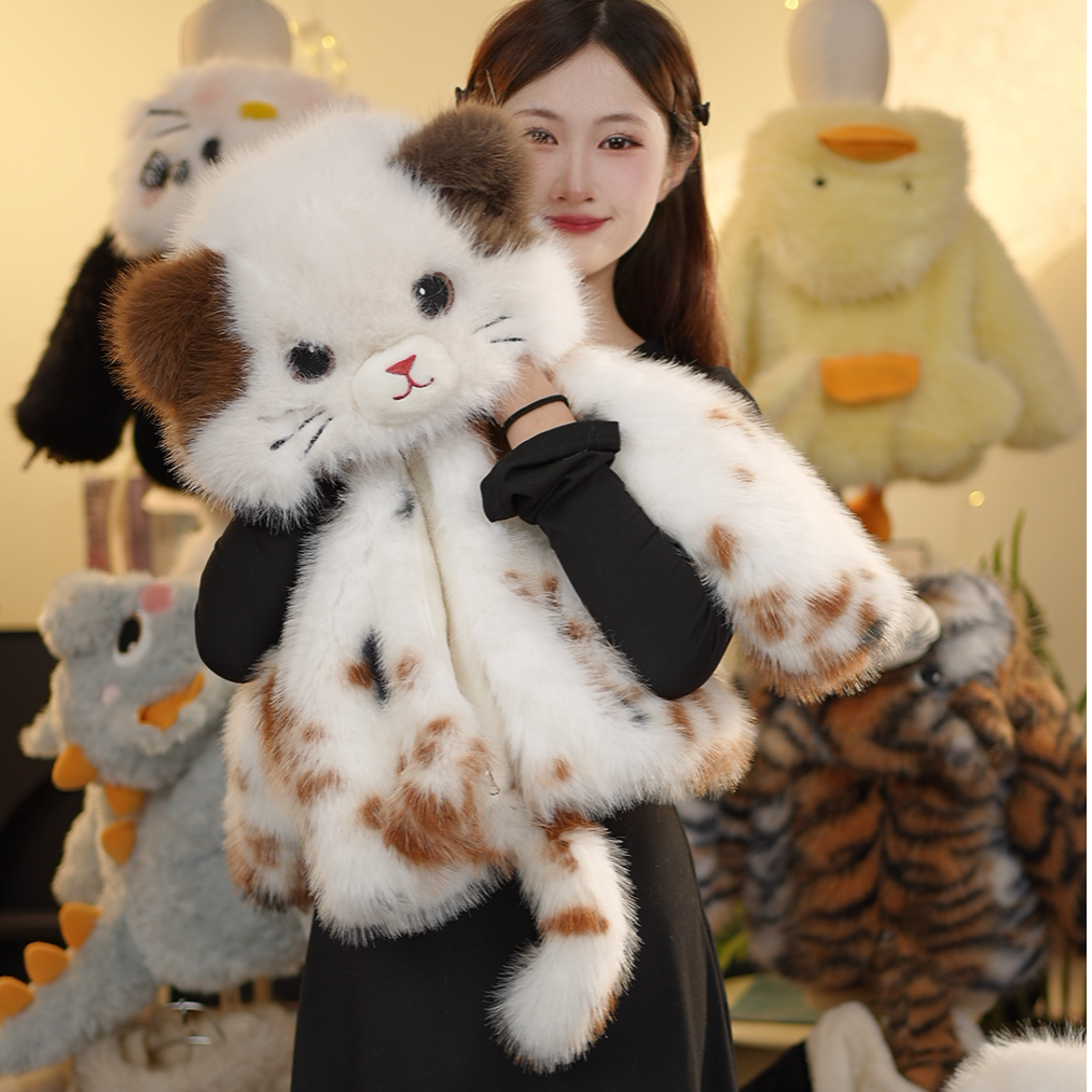 MM亲子男女童冬款毛绒毛茸茸萌宝小三花猫草草冬季保暖加厚外套